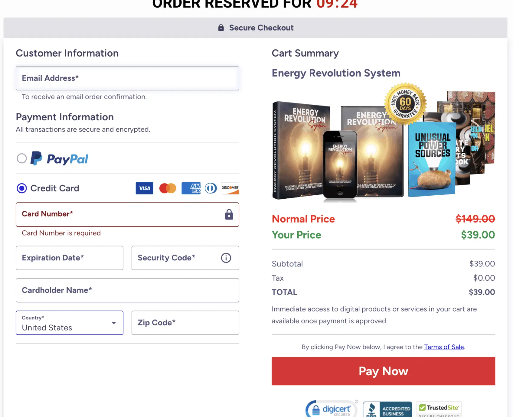 Energy revolution system checkout-page